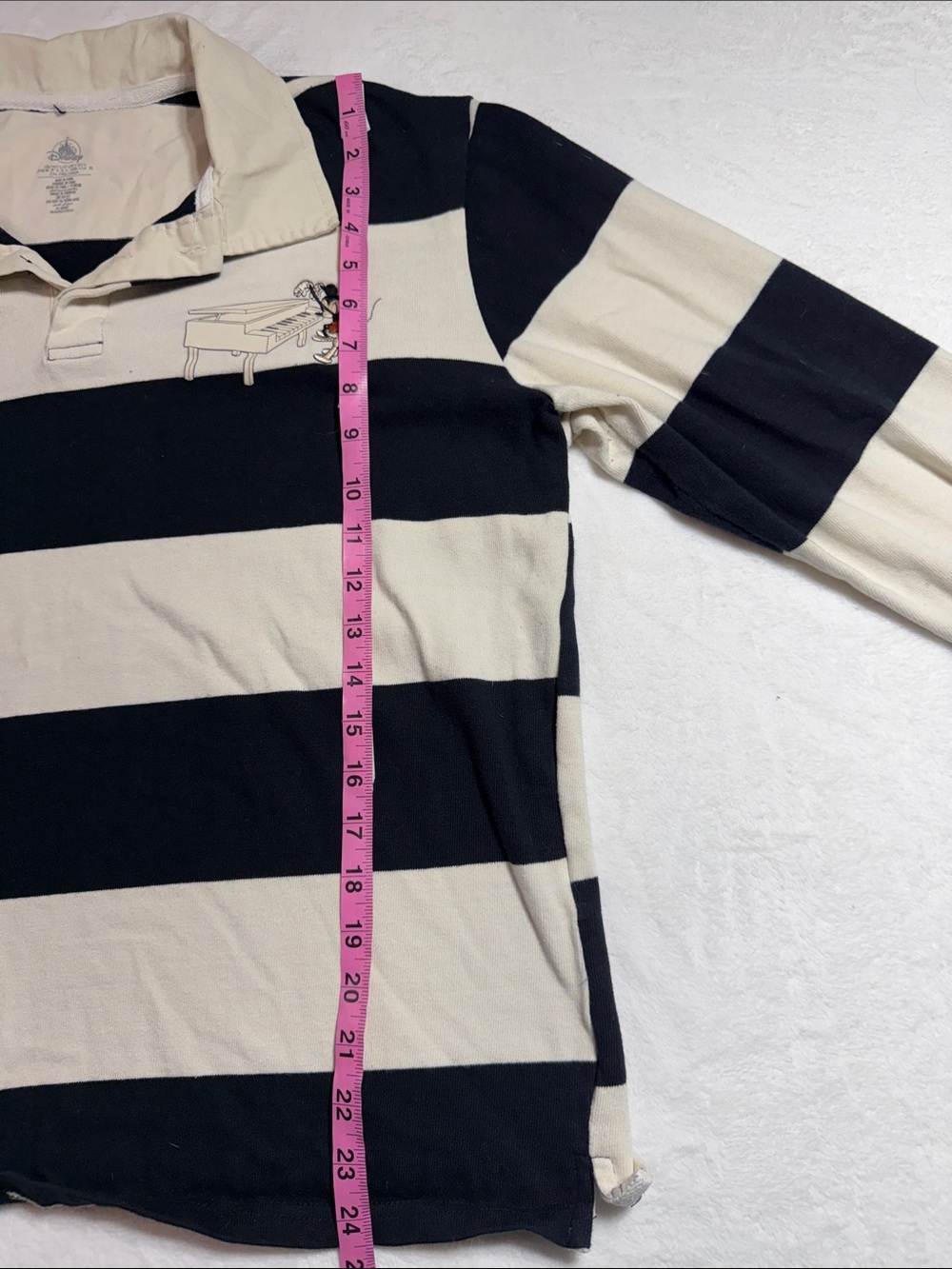 Disney Black and Cream Striped Polo Shirt with Embroidered Mickey Mouse - Picture 5 of 6